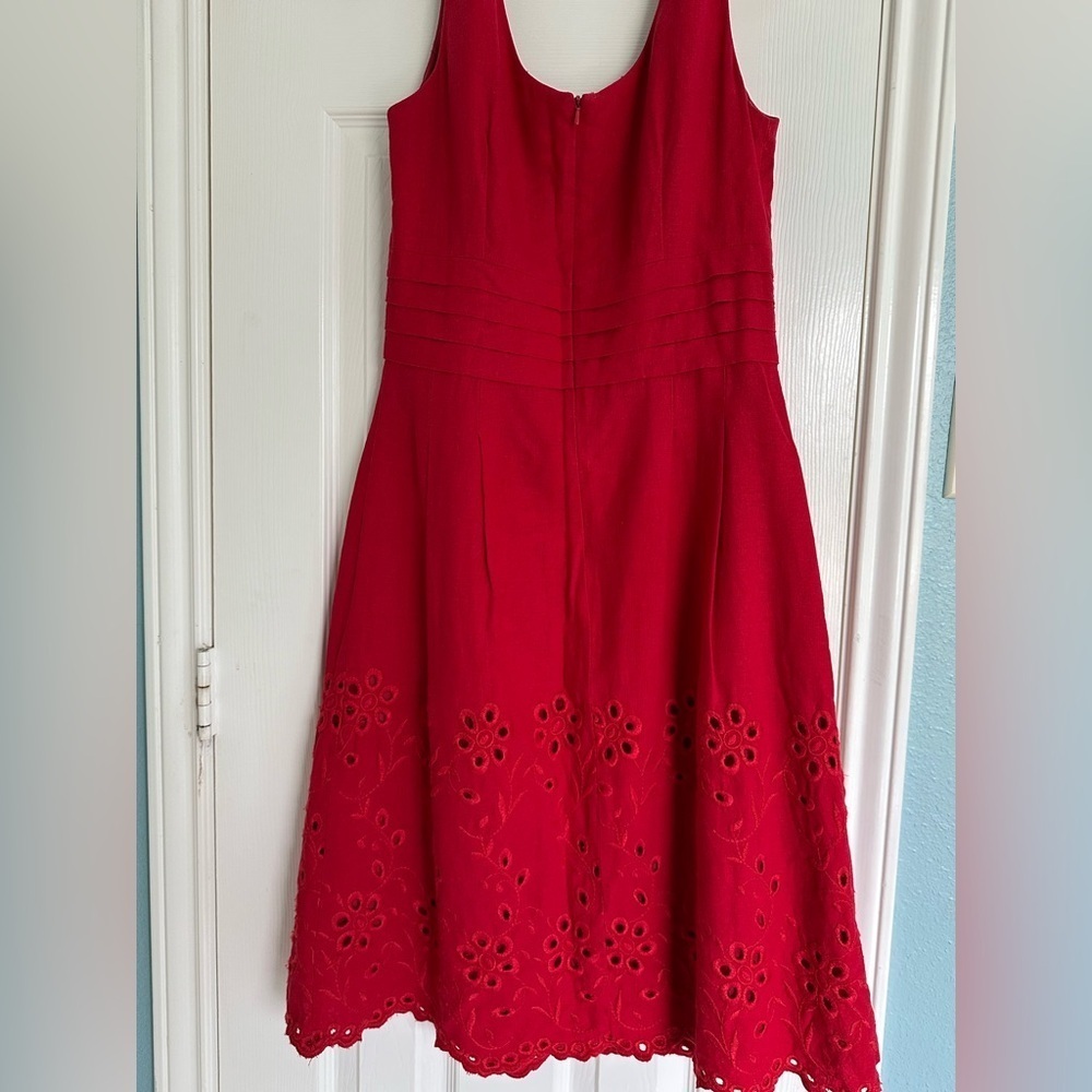 ISADORA Collection Red Linen Blend Lined Sleeveless Eyelet Hem Dress Sz 8 - Picture 4 of 7